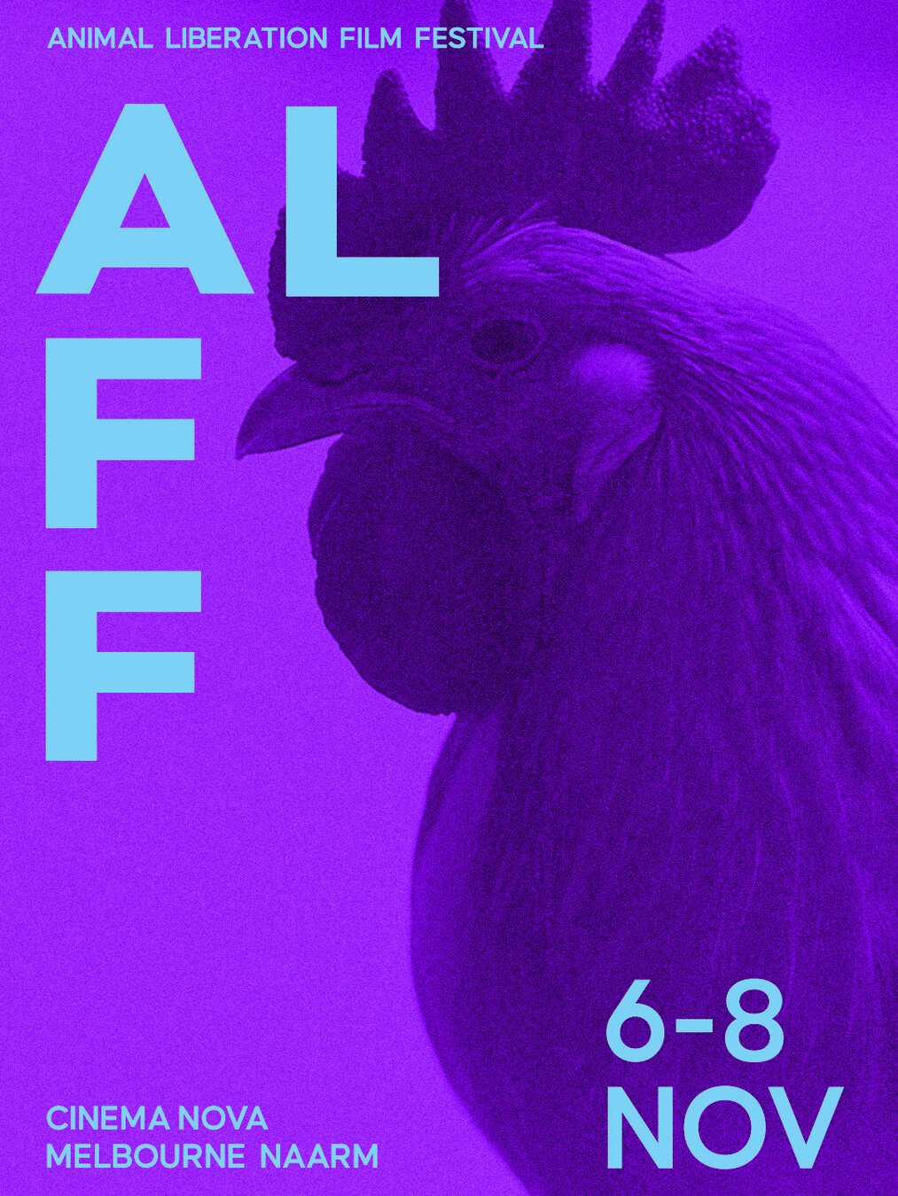 Purple chicken artwork for ALFF 2026 by Amanda Yorioka